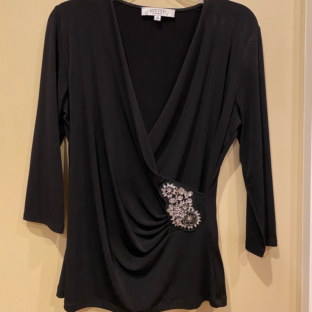 Kasper jeweled black blouse